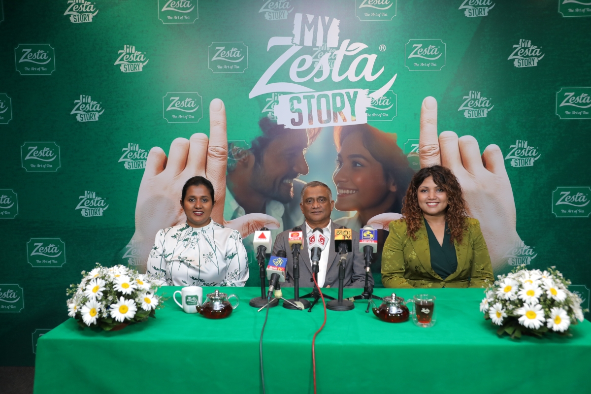 Seated at the head table of the press conference, from left to right: Samadhi Thennakoon, Senior Brand Manager Zesta; Anuruddha Aluvihare, Chief Executive Officer of Sunshine Consumer Lanka; and Kavi Rajapakshe, Chief Marketing Officer of Sunshine Consumer Lanka.